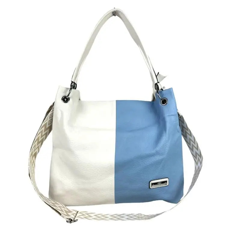 Chenson & Gorett CGCH736-221-W White & Light Blue Shopper Bag
