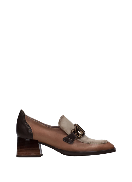 Hispanitas CHI233103 Charlize3 Apricot, Marfil & Cocoa Combi Slip On Block Heel Moccasins