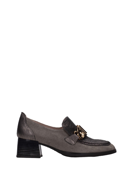 Hispanitas CHI233103 Charlize3 Grey Combi Slip On Block Heel Moccasins