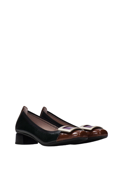 Hispanitas CHI233141 Salma Cuero Tan, Forest & Magenta Block Heel Pumps