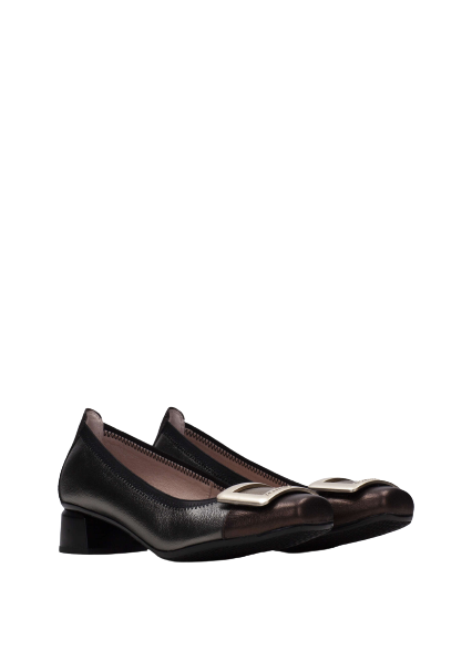 Hispanitas CHI233141 Salma Metallic Bronzo, Basalt & Oro Viejo Combi Block Heel Pumps