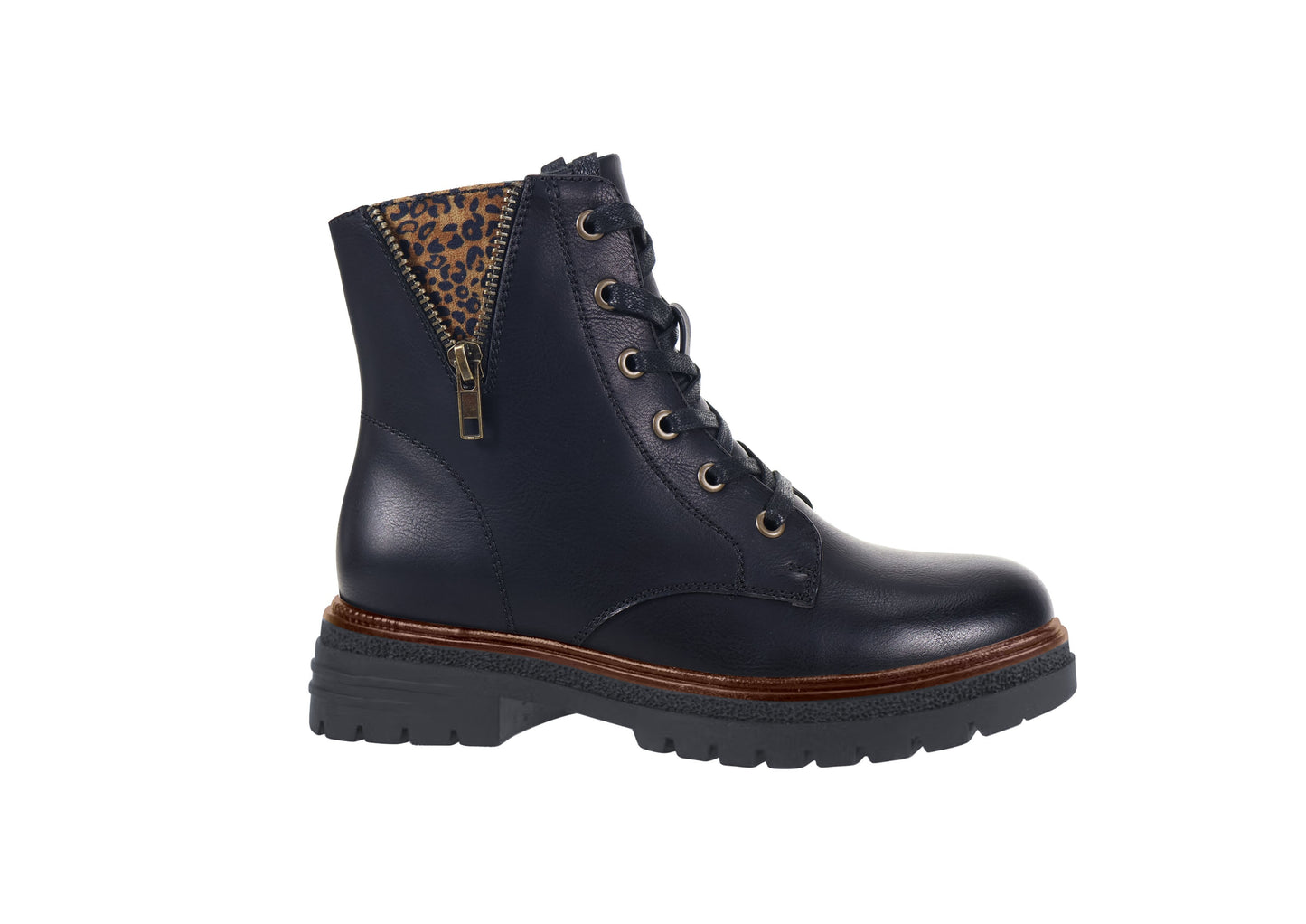 Susst CLIONA25 Black PU Zip Trim & Tie Chunky Ankle Bootsu
