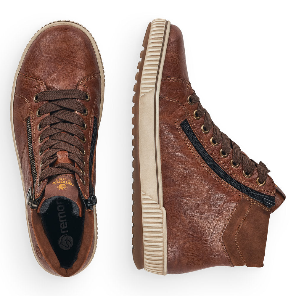 Remonte D0772-22 Brown Ankle Boots with Lace & Zip