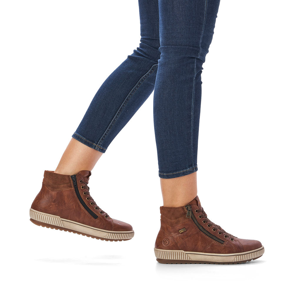 Remonte D0772-22 Brown Ankle Boots with Lace & Zip