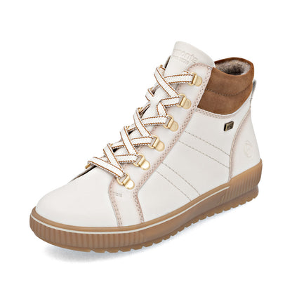 Remonte TEX D0781-60 Cotton Cream Lace Boots with Brown Cuff