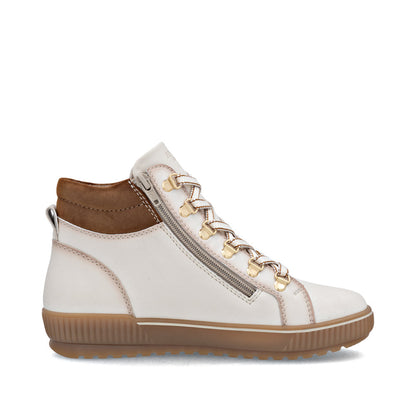 Remonte TEX D0781-60 Cotton Cream Lace Boots with Brown Cuff