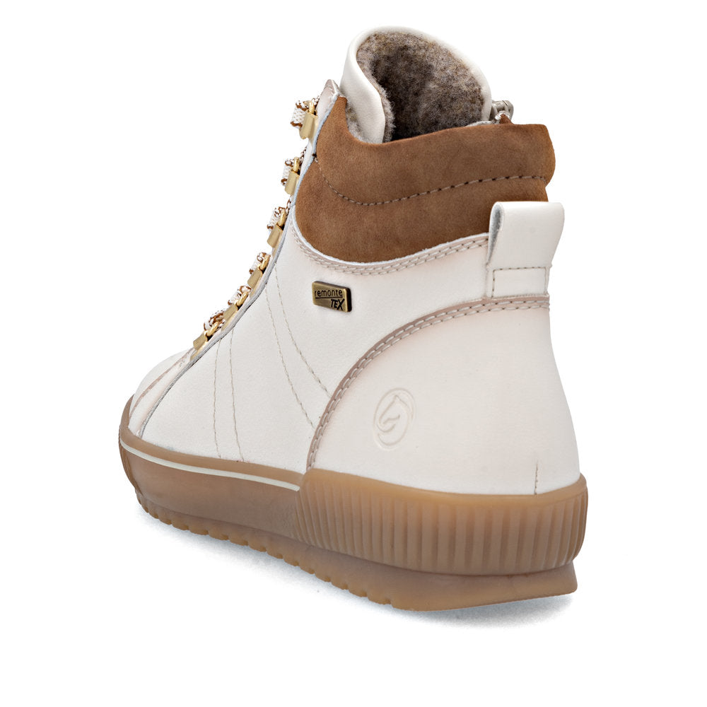 Remonte TEX D0781-60 Cotton Cream Lace Boots with Brown Cuff