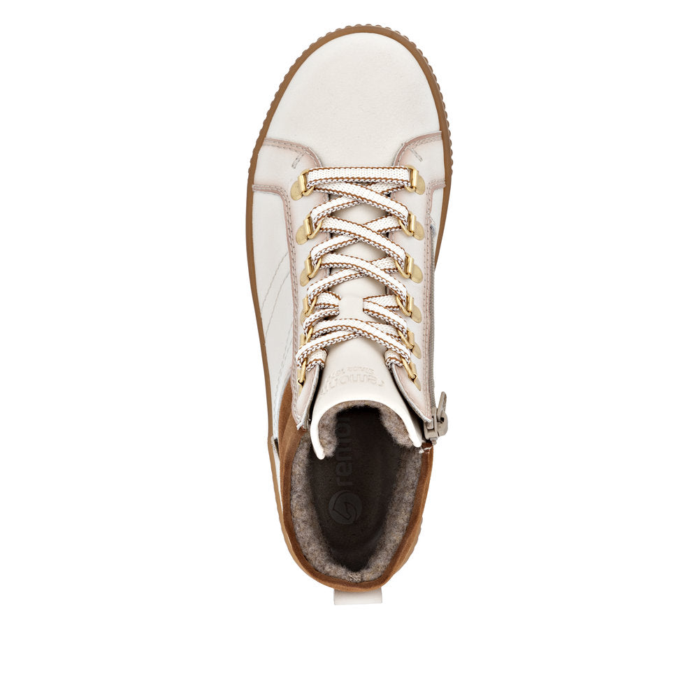 Remonte TEX D0781-60 Cotton Cream Lace Boots with Brown Cuff