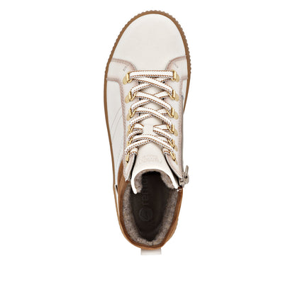 Remonte TEX D0781-60 Cotton Cream Lace Boots with Brown Cuff