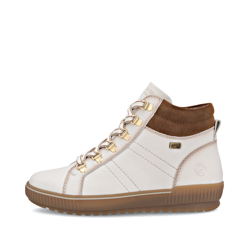 Remonte TEX D0781-60 Cotton Cream Lace Boots with Brown Cuff