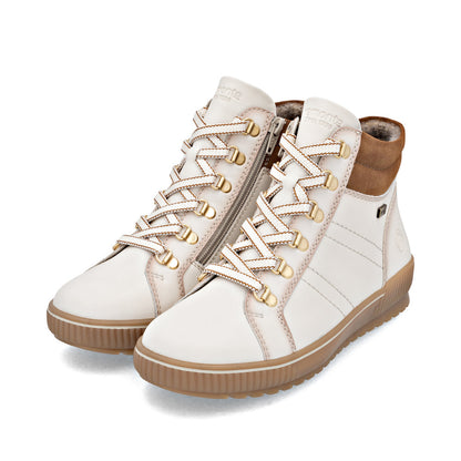 Remonte TEX D0781-60 Cotton Cream Lace Boots with Brown Cuff