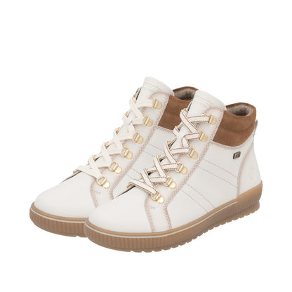 Remonte TEX D0781-60 Cotton Cream Lace Boots with Brown Cuff