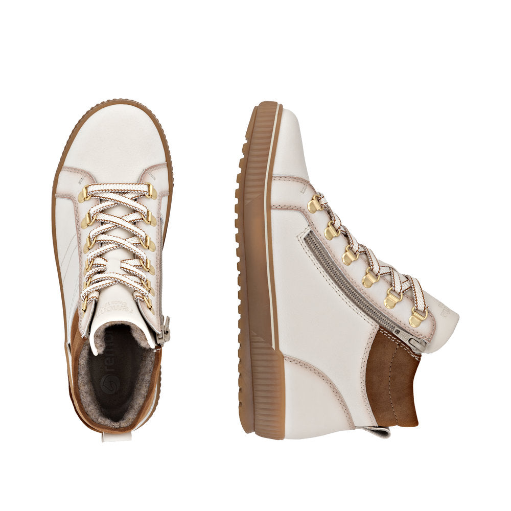 Remonte TEX D0781-60 Cotton Cream Lace Boots with Brown Cuff