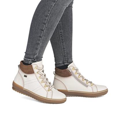 Remonte TEX D0781-60 Cotton Cream Lace Boots with Brown Cuff