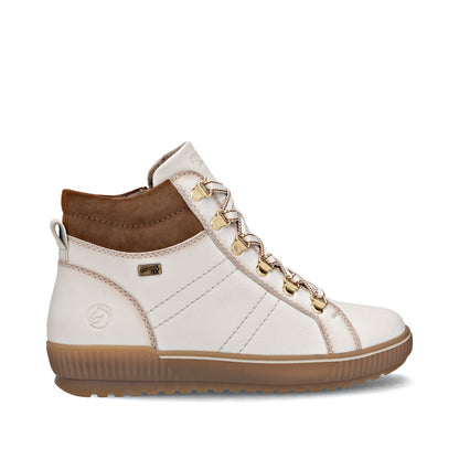 Remonte TEX D0781-60 Cotton Cream Lace Boots with Brown Cuff