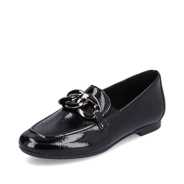 Remonte D0K00-01 Black Patent Slip On Loafers with Chain