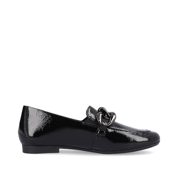 Remonte D0K00-01 Black Patent Slip On Loafers with Chain