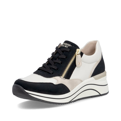 Remonte D0T01-03 Black, Off White & Gold H Fit Sneakers with Zip