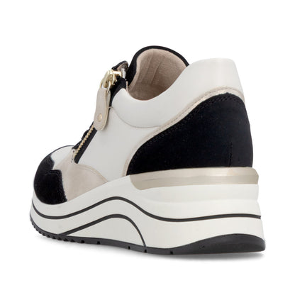 Remonte D0T01-03 Black, Off White & Gold H Fit Sneakers with Zip