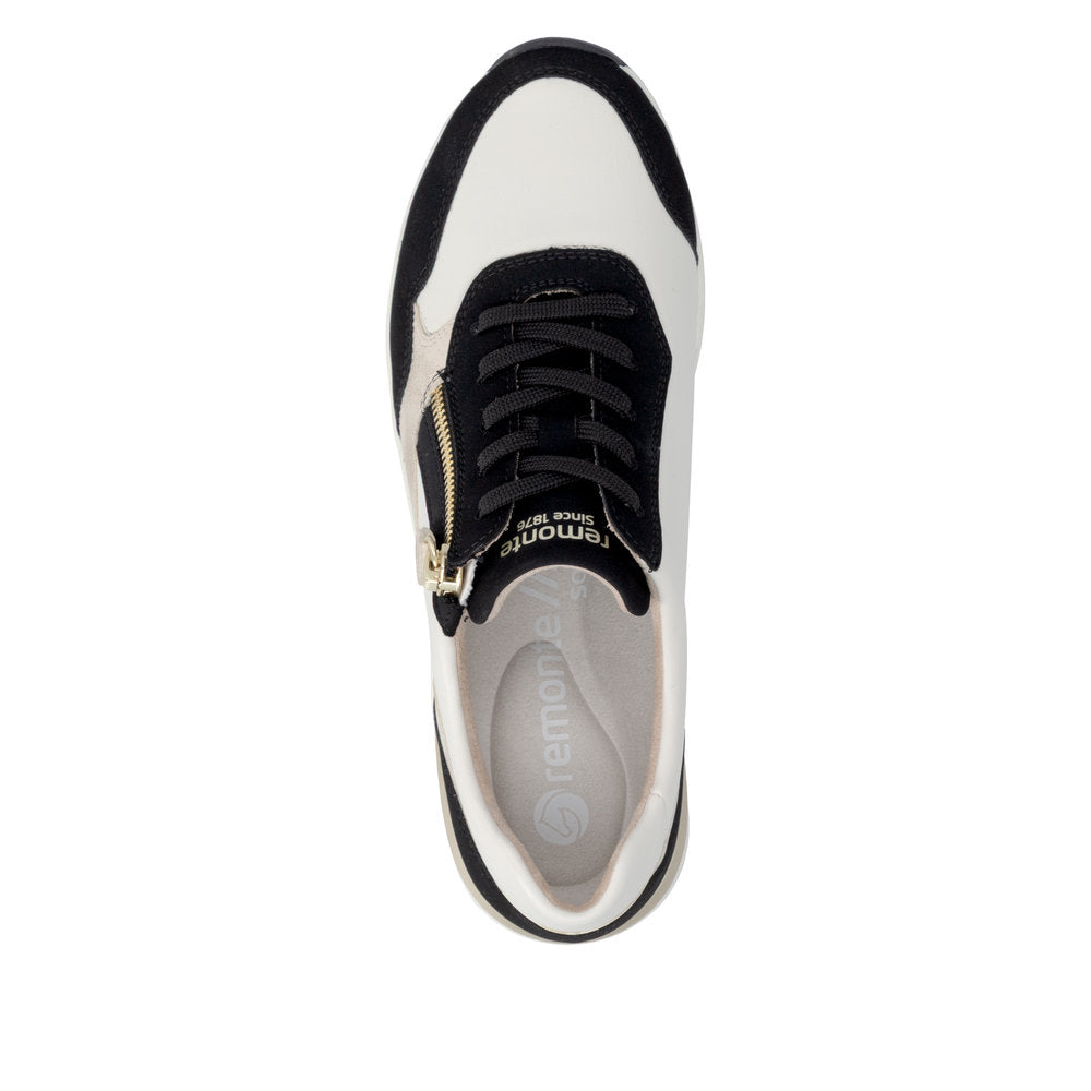 Remonte D0T01-03 Black, Off White & Gold H Fit Sneakers with Zip