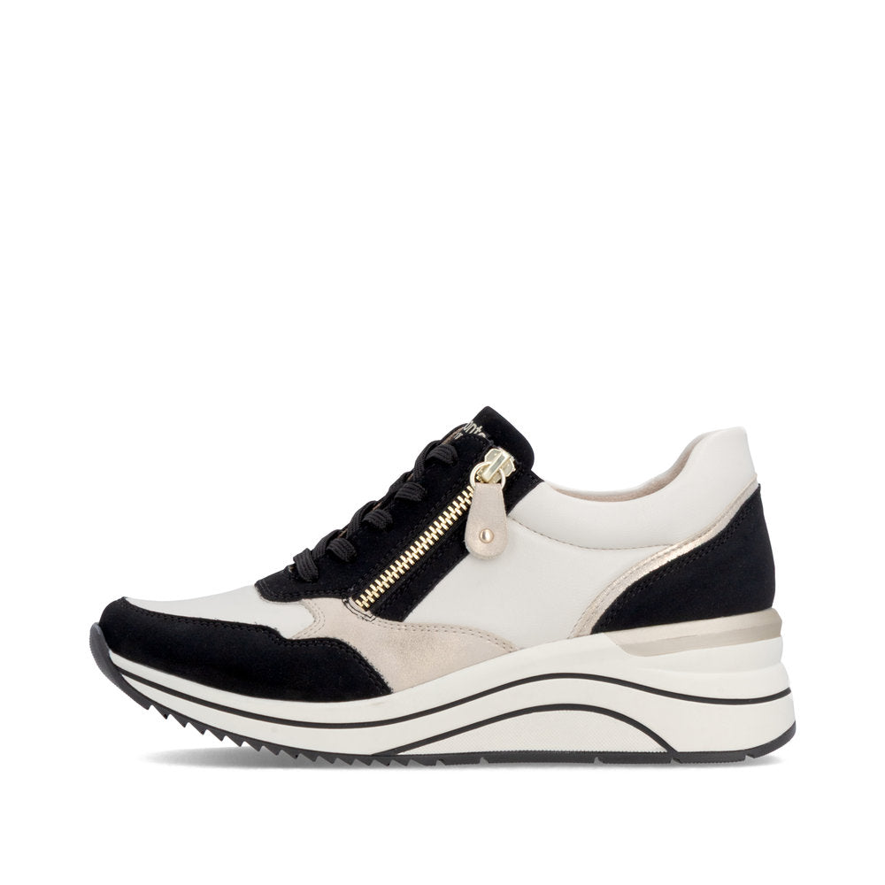 Remonte D0T01-03 Black, Off White & Gold H Fit Sneakers with Zip