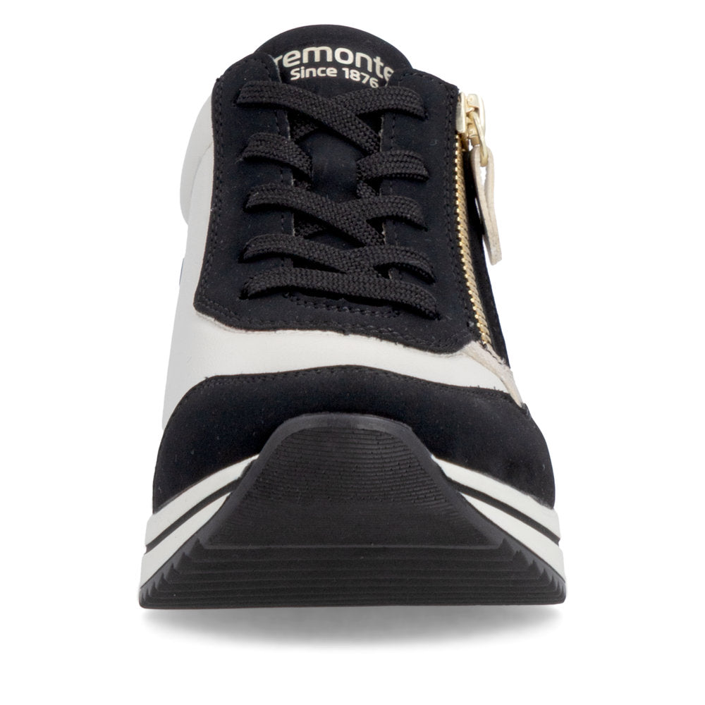 Remonte D0T01-03 Black, Off White & Gold H Fit Sneakers with Zip