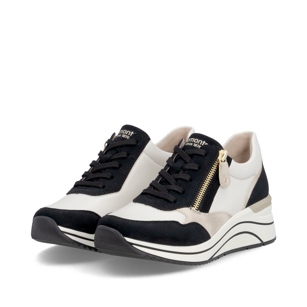 Remonte D0T01-03 Black, Off White & Gold H Fit Sneakers with Zip