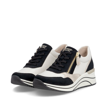Remonte D0T01-03 Black, Off White & Gold H Fit Sneakers with Zip