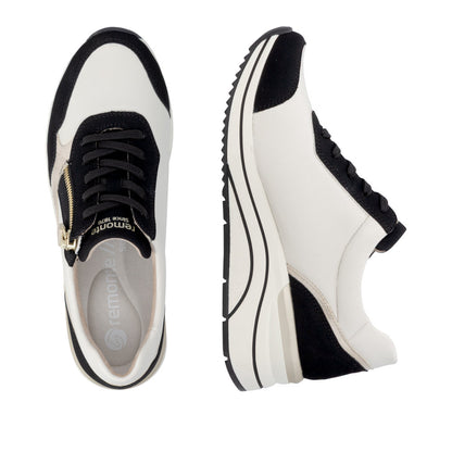 Remonte D0T01-03 Black, Off White & Gold H Fit Sneakers with Zip