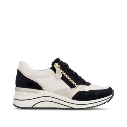 Remonte D0T01-03 Black, Off White & Gold H Fit Sneakers with Zip