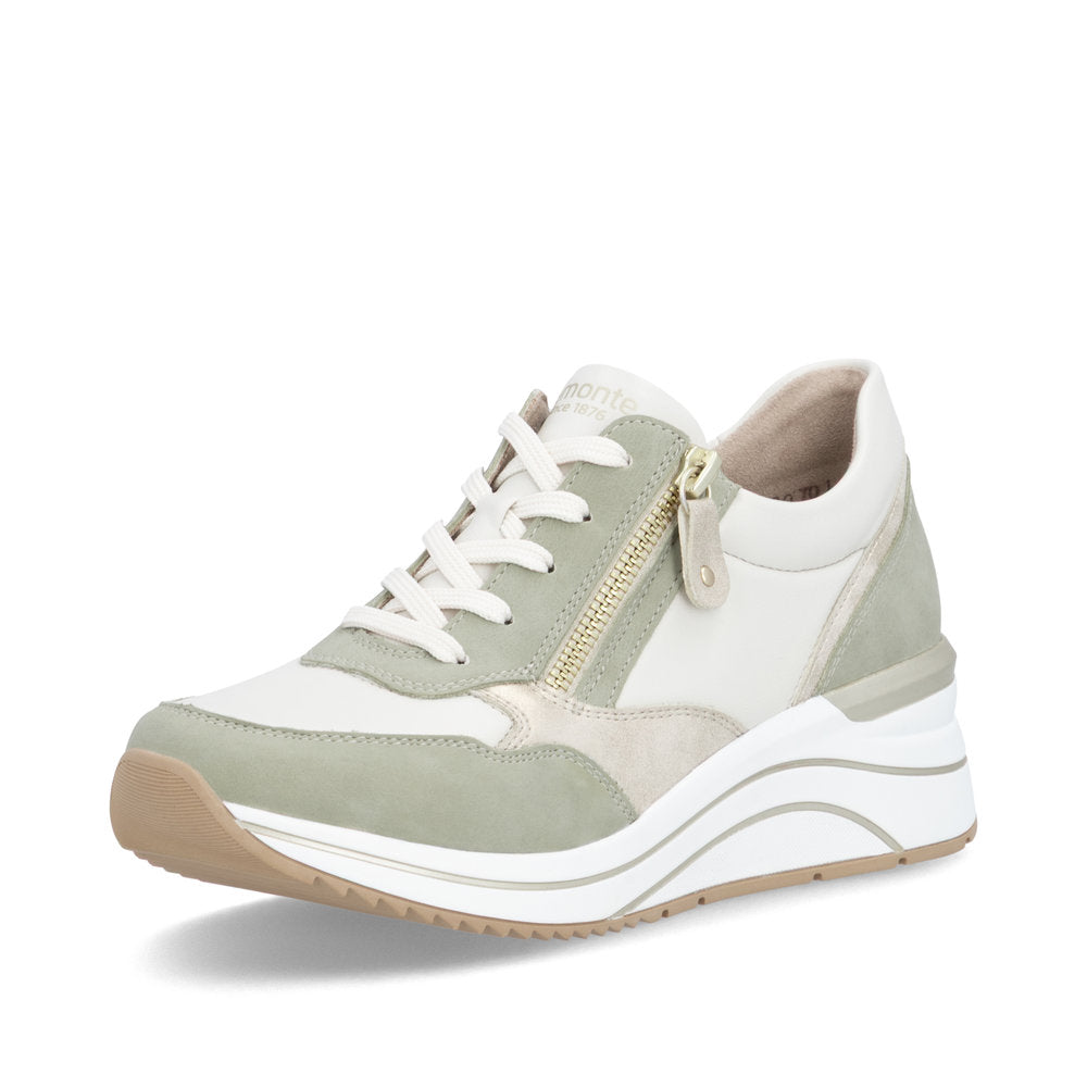Remonte D0T01-82 Green, Off White & Gold H Fit Sneakers with Zip