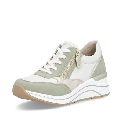 Remonte D0T01-82 Green, Off White & Gold H Fit Sneakers with Zip