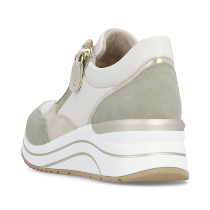 Remonte D0T01-82 Green, Off White & Gold H Fit Sneakers with Zip