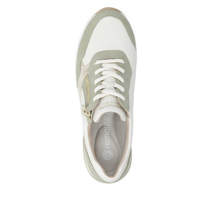 Remonte D0T01-82 Green, Off White & Gold H Fit Sneakers with Zip