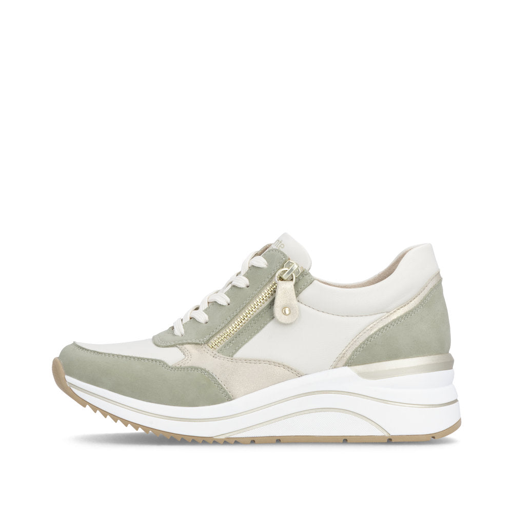 Remonte D0T01-82 Green, Off White & Gold H Fit Sneakers with Zip