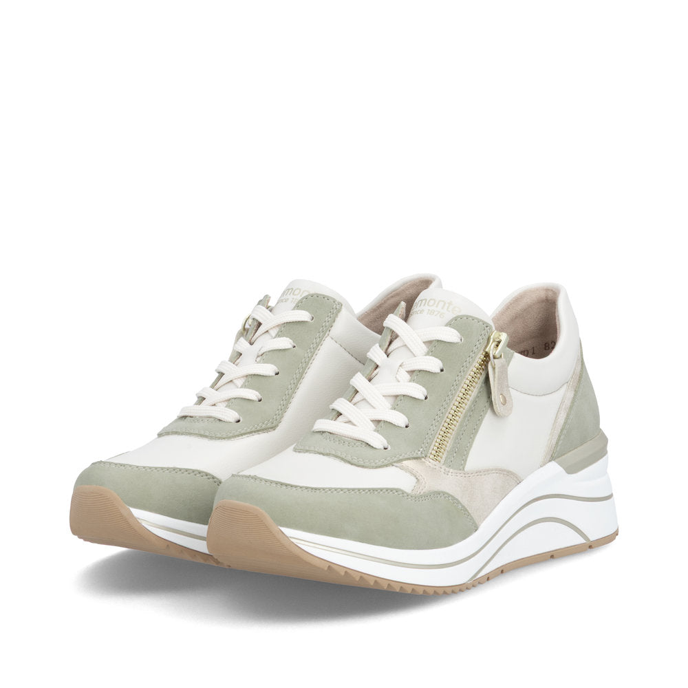 Remonte D0T01-82 Green, Off White & Gold H Fit Sneakers with Zip