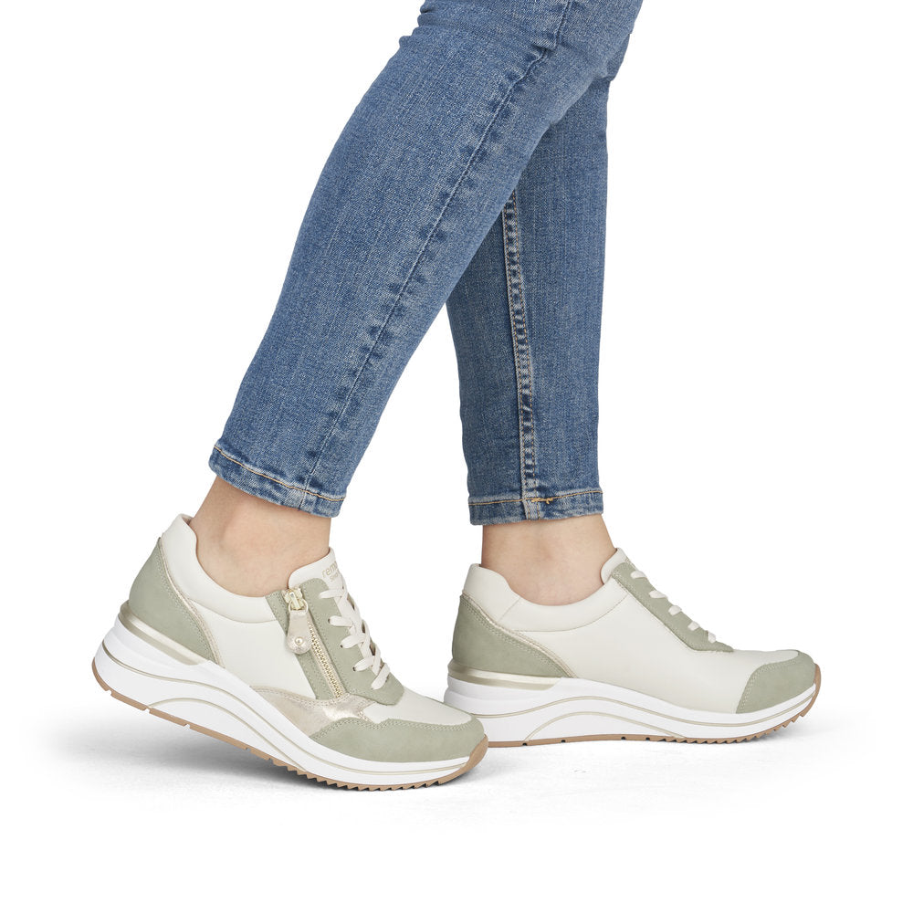 Remonte D0T01-82 Green, Off White & Gold H Fit Sneakers with Zip