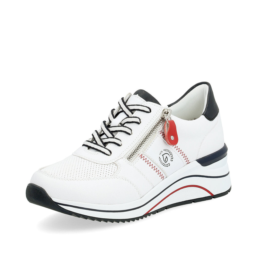 Remonte D0T04-81 White, Navy & Red Combi H Fit Sneakers with Zip -Extra Width