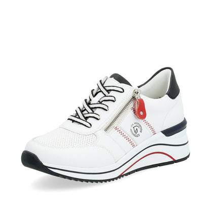Remonte D0T04-81 White, Navy & Red Combi H Fit Sneakers with Zip -Extra Width