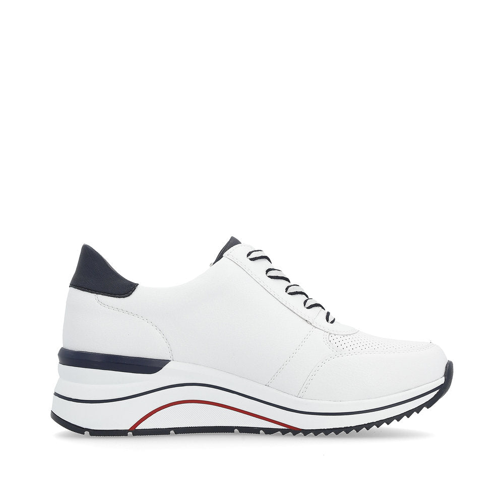 Remonte D0T04-81 White, Navy & Red Combi H Fit Sneakers with Zip -Extra Width