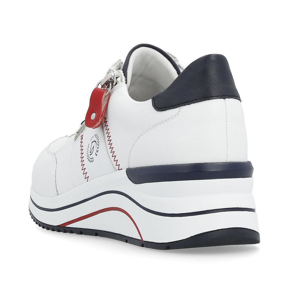 Remonte D0T04-81 White, Navy & Red Combi H Fit Sneakers with Zip -Extra Width