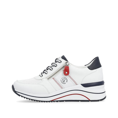 Remonte D0T04-81 White, Navy & Red Combi H Fit Sneakers with Zip -Extra Width