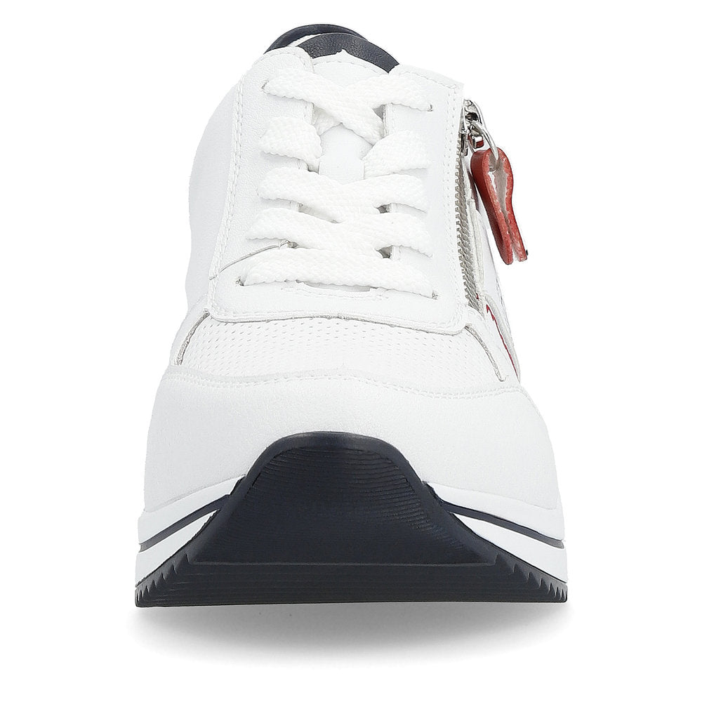 Remonte D0T04-81 White, Navy & Red Combi H Fit Sneakers with Zip -Extra Width