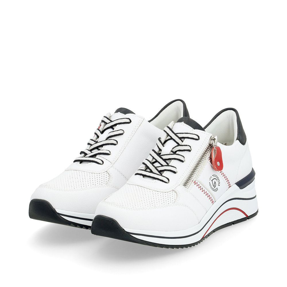 Remonte D0T04-81 White, Navy & Red Combi H Fit Sneakers with Zip -Extra Width