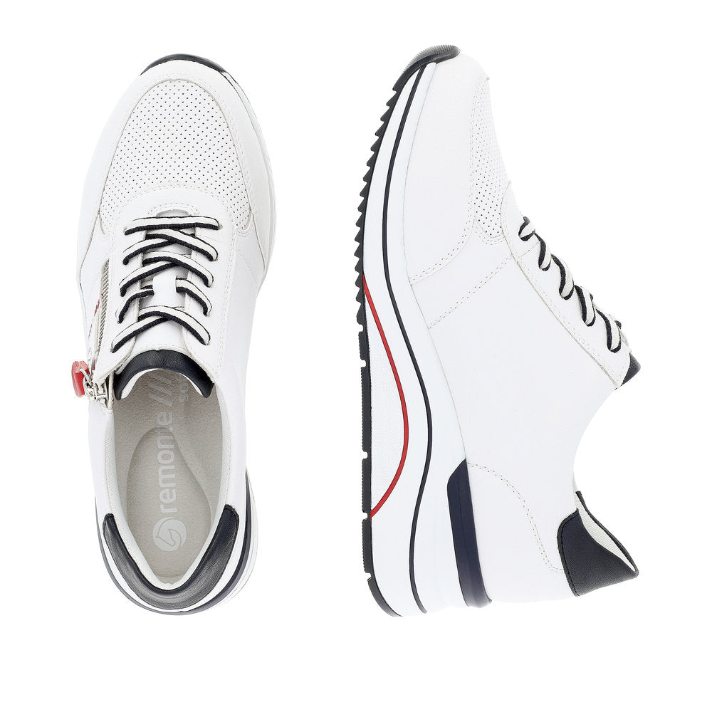 Remonte D0T04-81 White, Navy & Red Combi H Fit Sneakers with Zip -Extra Width