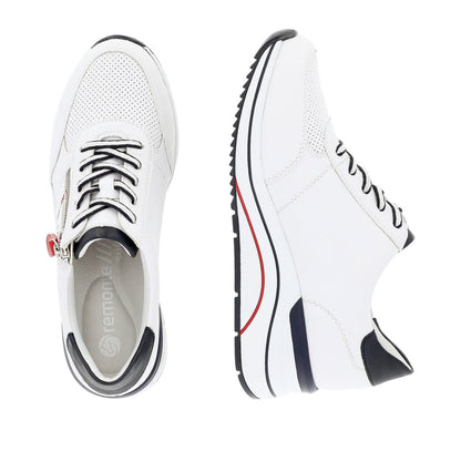 Remonte D0T04-81 White, Navy & Red Combi H Fit Sneakers with Zip -Extra Width