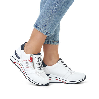 Remonte D0T04-81 White, Navy & Red Combi H Fit Sneakers with Zip -Extra Width