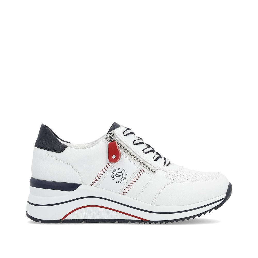 Remonte D0T04-81 White, Navy & Red Combi H Fit Sneakers with Zip -Extra Width