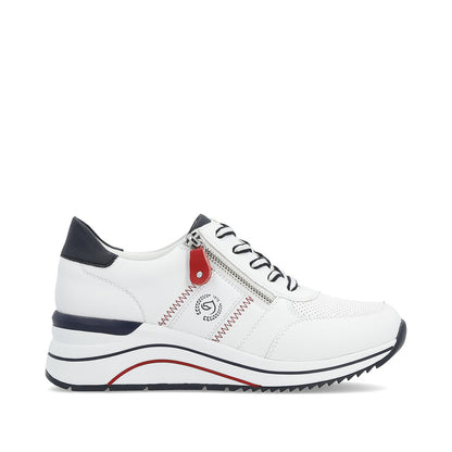 Remonte D0T04-81 White, Navy & Red Combi H Fit Sneakers with Zip -Extra Width