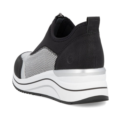 Remonte D0T08-03 Black, White & Silver Combi H Fit Front Zip Shoes